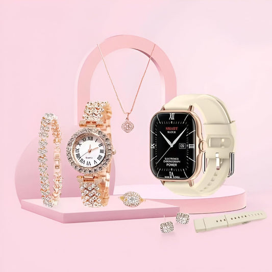 A58 Plus Smart Watch Series with Women's Diamond Jewellery Set, Bluetooth Call, Sleep Monitor